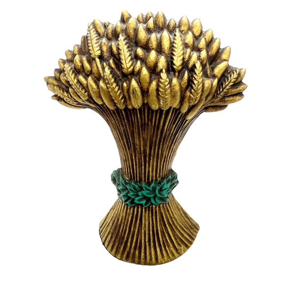 Cast Iron Sheaf of Wheat Door Stop or Door Porter Goldtone Aqua VTG '92 Antiqued - Picture 2 of 16